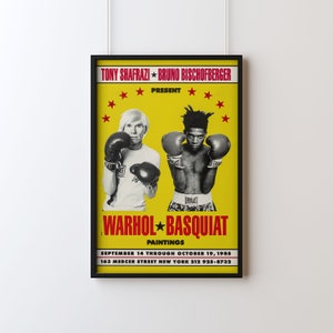 Jean Michel Basquiat, Andy Warhol | Arte de parede, pôster vintage, impressão de Basquiat, impressão de Andy Warhol, impressão colorida, arte de parede amarela, boxe