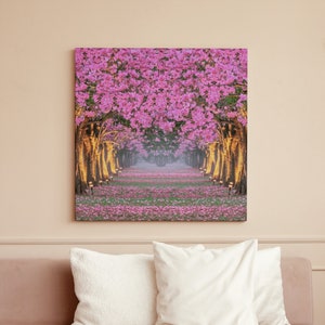Rows of Beautiful Pink Flower Trees, Canvas, Wall Art, Decor, Home, Office, Gift