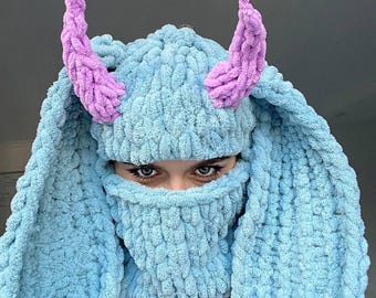 Handmade knitted balaclava demonic bunny style