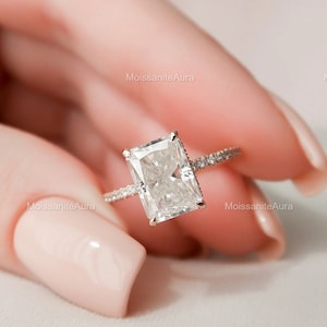 3CT Radiant Cut Moissanite Ring, Radiant Engagement Ring, Hidden Halo Wedding Ring, Pave Bridal Ring, Anniversary Gift, Classic Dainty Ring