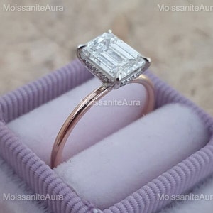 2ct Smaragdschliff Moissanite Verlobungsring, Smaragd Solitärring, 14k Solid Goldring, Jubiläumsring, zweifarbiger Ring, Tagesring, Heiligenschein