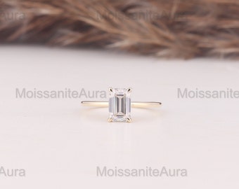 2 ct Emerald Moissanite Engagement Ring, Claw 4 Prongs Emerald Cut Ring, Dainty Solitaire Ring, Wedding Ring, Anniversary Gift, Promise Ring