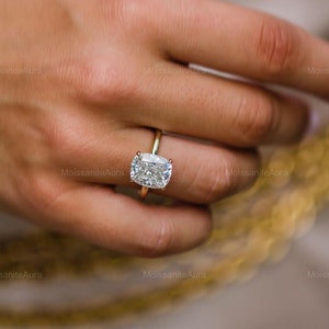 5 Ct Cushion Engagement Ring, Cushion 11x9 mm Moissanite Wedding Ring With Hidden Halo, Cushion Cut Solitaire Ring