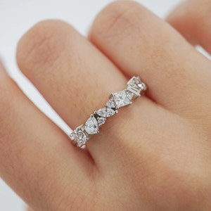 Divergent Fraternize Moissanite Wedding Band, Bridal Band, Half Eternity Delicate Band, Anniversary Band, Ring Matching Band