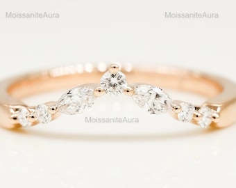 Moissanite Wedding Chevron Ring, V Shaped Moissanite Ring, Stacking Band, Wedding Band, Matching Minimalist Ring, Dainty Ring For Women