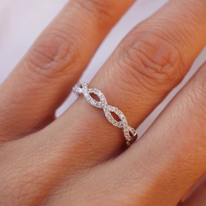 Unique Crossover Moissanite Wedding Band, Bridal Engagement Band, Half Eternity Delicate Band, Anniversary Band, Matching Band
