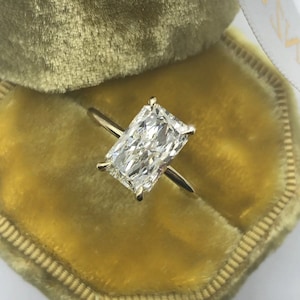 2ct  Radiant Cut Moissanite Engagement Ring, 4 Prongs Ring, Classic Solitaire Ring, Dainty Wedding Ring, Proposal Ring, Hidden Halo