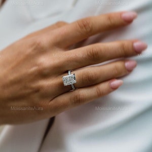 4.5CT Radiant Cut Moissanite Engagement Ring, Moissanite Wedding Ring, Hidden Halo 14K White Gold Ring, Pave Moissanite Ring, Bridal Ring