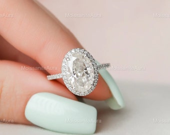 2,5 CT ovaal geslepen moissaniet verlovingsring, ovale solitaire moissanite ring, halo bruidsring, klassieke vintage ring, unieke effenen ring, voor haar