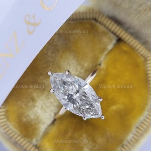 4 carat Marquise Cut Moissanite Engagement Ring, 6 Prongs Hidden Halo Ring, Wedding Ring, Proposal Gift, Divergent Dainty Ring