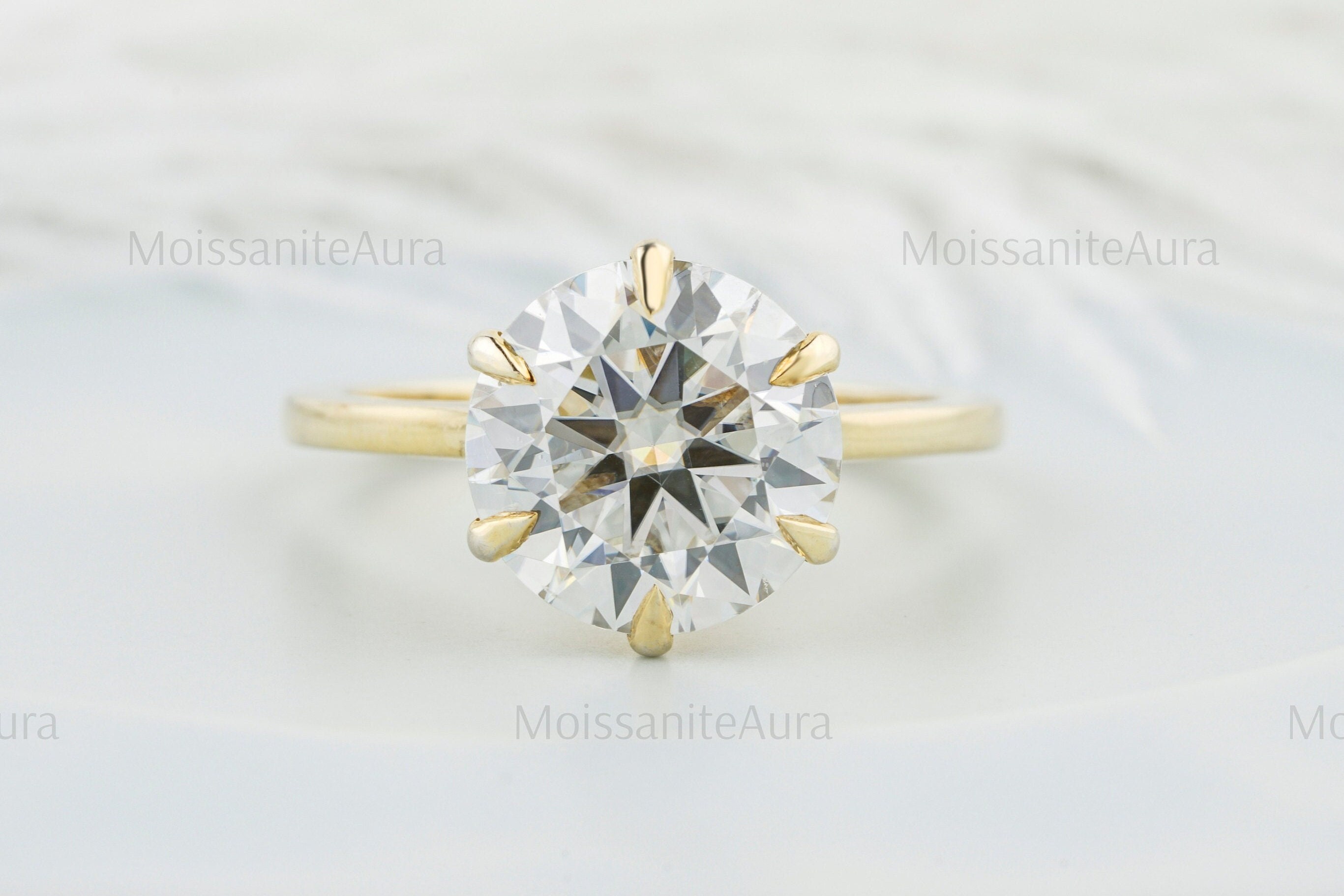 3ct Round Cut Moissanite Ring, Round Engagement Ring, 6 Prongs Ring, Classic Solitaire Ring, Proposal Ring, Cathedral Shank