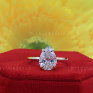 3 CT Pear Cut Moissanite Ring, Pear Engagement Ring, Classic 4 Prong Pear Ring, Moissanite Solitaire Ring, Dainty Wedding Ring