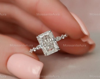 3.5CT Radiant Cut Moissanite Ring, Radiant Engagement Ring, Unique Pave Ring, Hidden Halo Wedding Ring, Divergent Ring, Gift For Special one