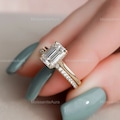 2 Ct Emerald Cut Moissanite Wedding Ring Set, Moissanite Engagement Ring Set, Vintage Bridal Set, Art Deco Matching Bands, 14k/18k Gold Ring