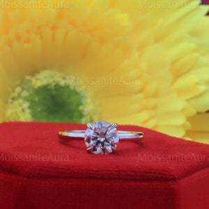2 CT Round Cut Moissanite Ring, Round Engagement Ring, 4 Prong & Hidden Halo Ring, Classic Solitaire Ring, Dainty Wedding Ring