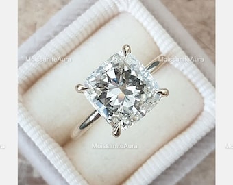3 CT Cushion Cut Moissanite Engagement Ring, Classic Claw 4 Prongs Ring, Moissanite Solitaire Ring, Wedding Ring, Proposal Ring, Dainty Ring