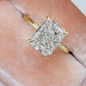 3ct Radiant Cut Moissanite Ring, Radiant Engagement Ring, Unique Wedding Ring, Classic Solitaire Ring, With Invisible Halo
