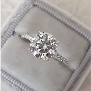 2 ct Round Cut Moissanite Engagement Ring, Unique Pave Wedding Ring, 4 Prongs Solitaire Ring, Vintage Ring, Anniversary Gift, hidden halo