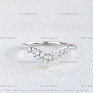 Vintage Chevron Moissanite Band Moissanite Wedding Band, V shape Moissanite band Antique half eternity Matching wedding Band