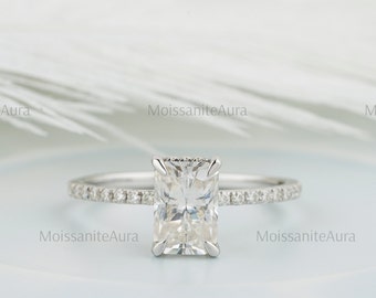 2.5ct Radiant Cut Moissanite Engagement Ring, Unique Pave Wedding Ring, Classic Solitaire Ring, Vintage Style Ring,  & Invisible Halo