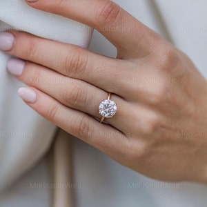 Anillo de compromiso de moissanita de corte redondo de 3,5 quilates, anillo de moissanita solitario, anillo de boda de moissanita, anillo de moissanita de 4 puntas para mujer Anillo de oro