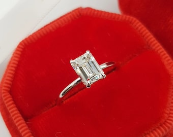 1 ct Emerald Cut Moissanite Engagement Ring, Classic Prongs Ring, Unique Solitaire Ring, Anniversary Gift, Proposal & Promise Ring