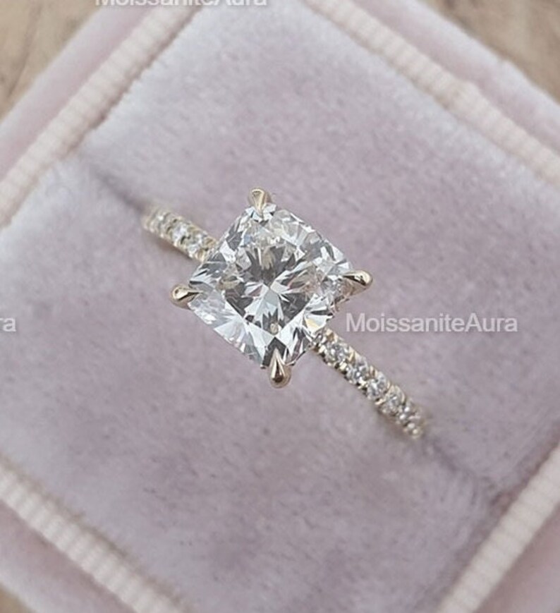 2 CT Cushion Cut Moissanite Engagement Ring, Classic 4 Prong Ring ...