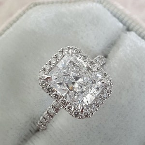 3 CT Radiant Cut Moissanite Engagement Ring, Unique Halo Wedding Ring, Classic Pave Ring, Bridal Solitaire Ring, Vintage Style Ring