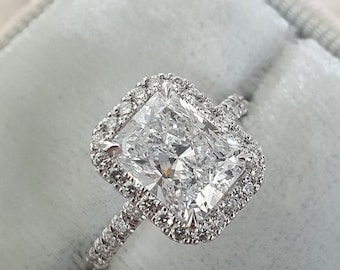 3 CT Radiant Cut Moissanite Engagement Ring, Unique Halo Wedding Ring, Classic Pave Ring, Bridal Solitaire Ring, Vintage Style Ring