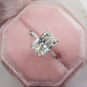 4CT Radiant Cut Moissanite Engagement Ring, Claw 4 Prongs Ring, Classic Pave Bridal Ring, Dainty Ring, Art Deco Vintage Ring, Hidden Halo