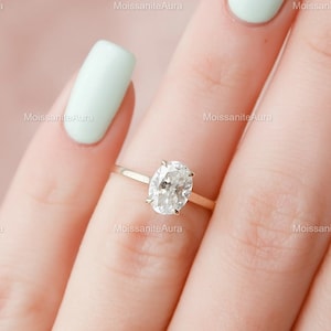 1.5Ct Oval cut Moissanite Engagement Ring/Genuine Moissanite Ring/Moissanite Wedding Ring/Hidden Halo Oval Solitaire Ring/Gift for Her