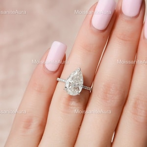 3.5CT Pear Moissanite Ring/Halo-Pave Moissanite Ring/Pear Engagement Ring/Promise Ring/Wedding Ring/Bridal Solitaire Ring/Gift For favorite