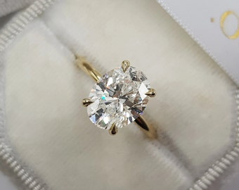 3ct Oval Cut Moissanite Ring, Oval Engagement Ring, 4 Prongs Ring, Classic Solitaire Ring, Dainty Wedding Ring, Proposal Ring
