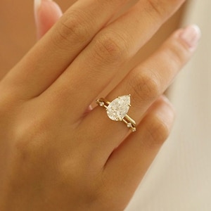 3 CT Pear Cut Moissanite Engagement Ring, Classic 4 Prong Pear Ring, Solitaire Ring, Dainty Wedding Ring, Proposal Ring & Invisible Halo