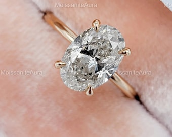 2.5ct Oval Cut Moissanite Engagement Ring, Dainty Solitaire Ring, Moissanite Ring with invisible Halo, Pretty Wedding Ring, Proposal Ring