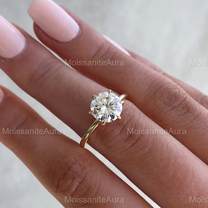 2.25 Ct Round Cut Moissanite Engagement Ring/14K Yellow Gold Ring/Art Deco Ring/Classic Wedding Ring/Vintage Bridal Solitaire Ring
