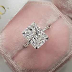 5.5 ct Radiant Cut Moissanite Ring, Radiant Engagement Ring, Bridal Pave & Hidden Halo Wedding Ring, Classic Prongs Ring, Bridal Ring