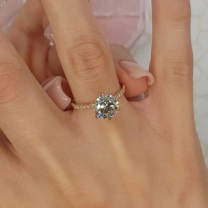 2ct Round Cut Moissanite Engagement Ring, Unique Pave Wedding Ring, Classic 6 Prongs Solitaire Ring, Vintage Ring, Anniversary Gift