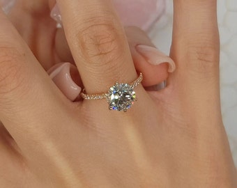 2ct Round Cut Moissanite Engagement Ring, Unique Pave Wedding Ring, Classic 6 Prongs Solitaire Ring, Vintage Ring, Anniversary Gift