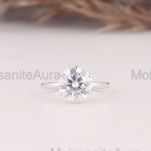 3CT Round Cut Moissanite Ring, Round Engagement Ring, 6 Prongs Ring, Classic Solitaire Ring, Dainty Wedding Ring, Proposal Ring
