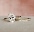 2 Ct Oval Moissanite Engagement Ring Set: Vintage Art Deco 14k Gold Bridal Bands