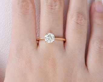 1ct Round Cut Moissanite Ring, Round Engagement Ring, Dainty 4 Prongs Ring, Classic Solitaire Ring, Wedding Ring, Proposal Ring