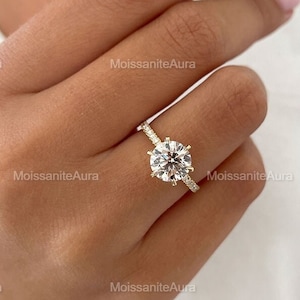 2 CT Round Cut Moissanite Engagement Ring, Unique Pave Wedding Ring, 6 Prongs Solitaire Ring, Vintage Ring, Anniversary Gift, Wedding Ring