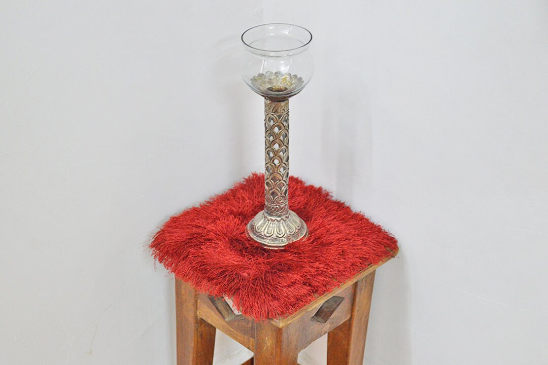 Red Faux Fur Handmade Shaggy Gold Table Mat Home Decoration Etsy