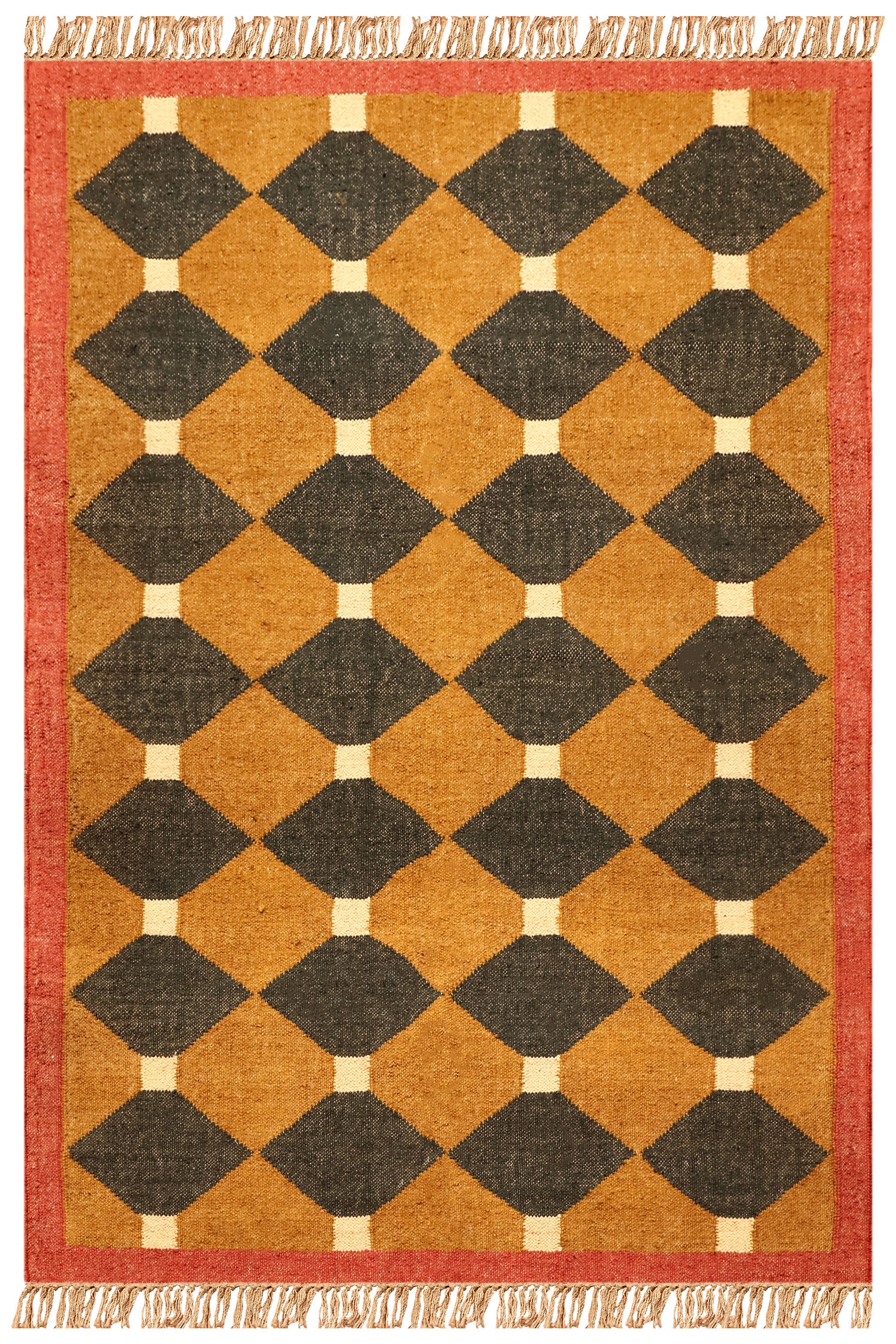 Handwoven Wool Jute Yellow Kilim Rug Geometric Kilim Traditional