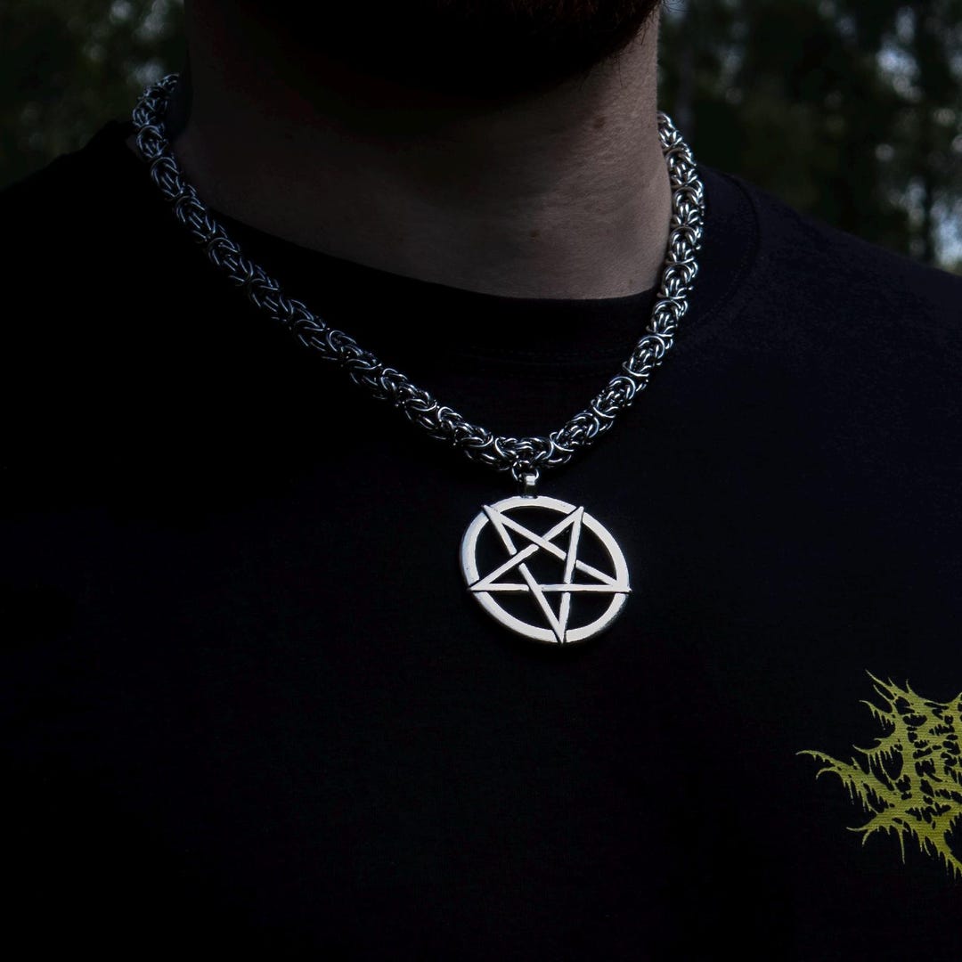 Satanic Kings Chain Pentagram Byzantine Chain Stainless Steel Occult Satanic Wicca Pagan ...