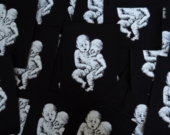 Siamese tweeling-patch met zeefdruk | Occulte horrorpunk black metal goth morbide macabere