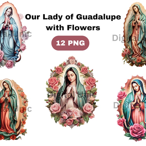 12 PNG Watercolor Our Lady of Guadalupe Clipart, Nuestra Señora de Guadalupe, Virgin Mary clip art, Instant Download