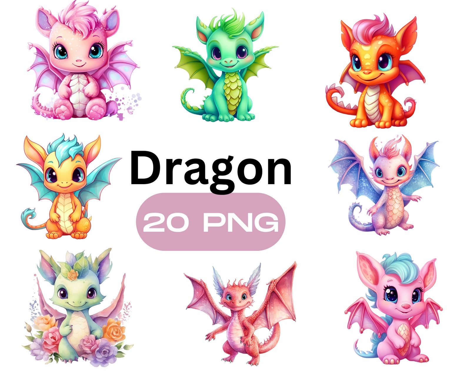 Colorful Baby Dragon Clipart, Dragon Clipart, PNG Digital, Paper Crafts ...