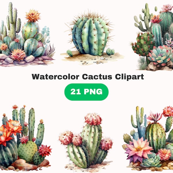 Watercolor Cactus Clipart, desert Cactus PNG, instant download, commercial use, Desert Cactus Clipart, Digital Planner, Junk Journaling